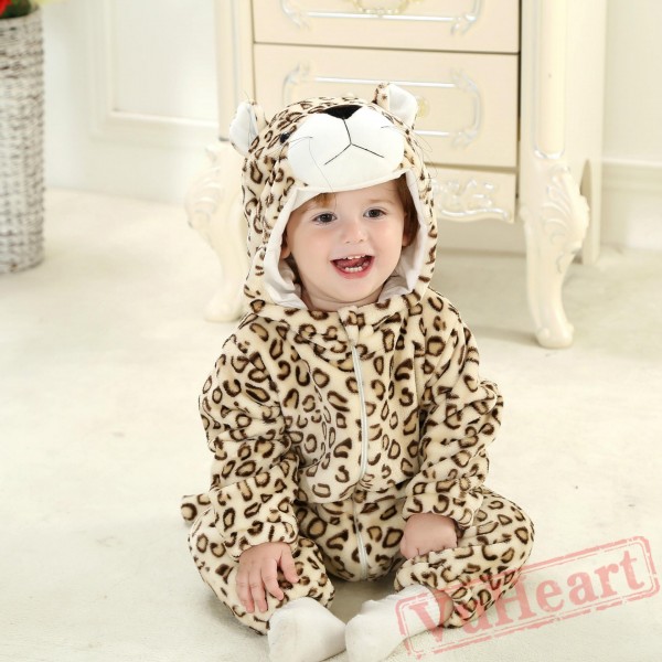 Brown & Light Coffee Color Flannel Leopard Baby Onesie Costumes / Clothes 