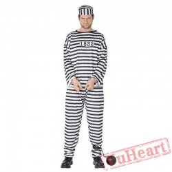 Halloween costume, adult black and white men prisoner costume