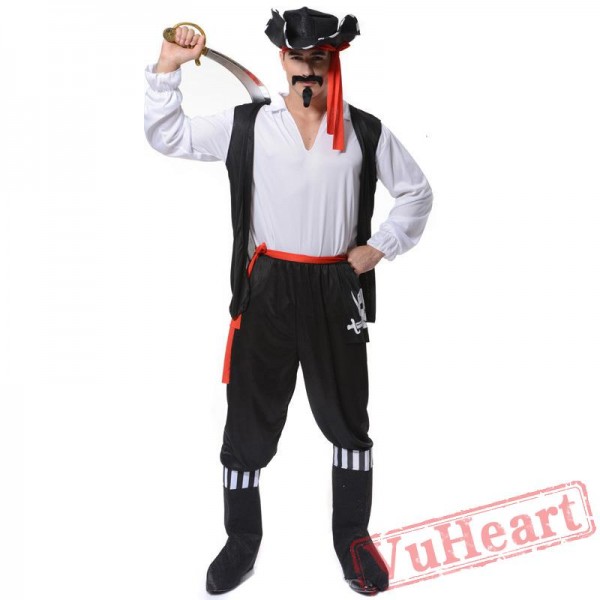 Halloween cosplay costume, adult men skeleton pirate costume