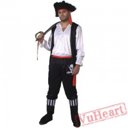 Halloween cosplay costume, adult men skeleton pirate costume