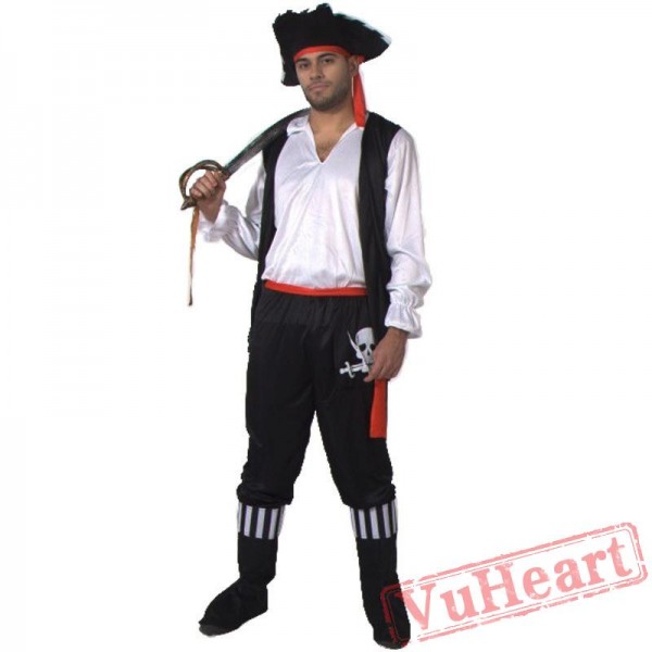 Halloween cosplay costume, adult men skeleton pirate costume