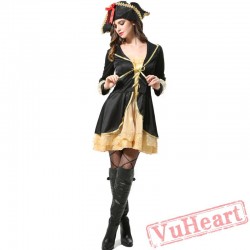 Halloween cosplay Queen Costume, Caribbean Pirate costume Lady