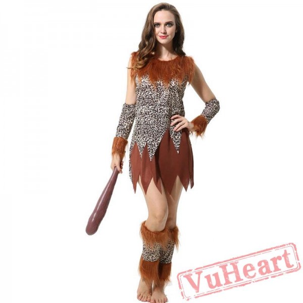 Adult men and women indigenous people primitive people leopard savage costume