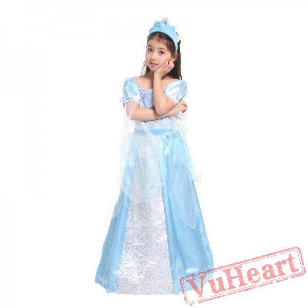 Halloween kid's costume, ice blue princess skirt costume