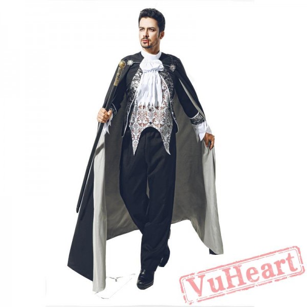 Halloween adult men costume, silver black vampire costume