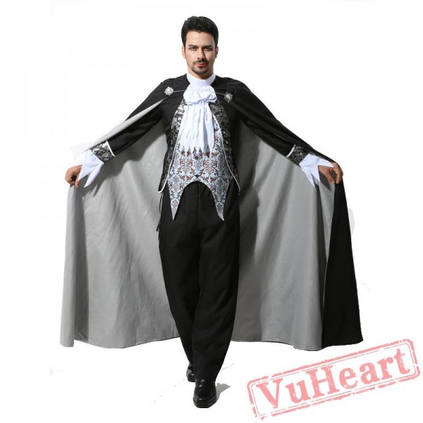 Halloween adult men costume, silver black vampire costume