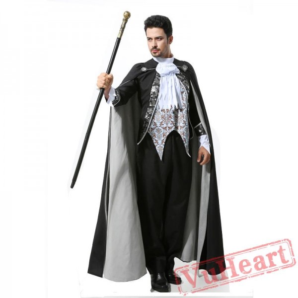 Halloween adult men costume, silver black vampire costume