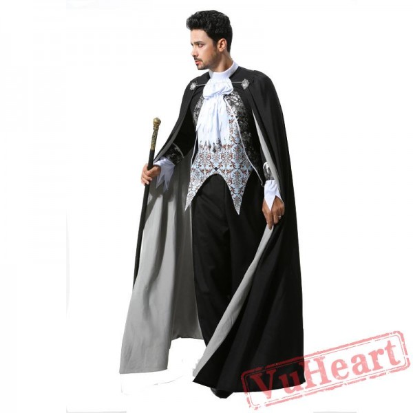 Halloween adult men costume, silver black vampire costume