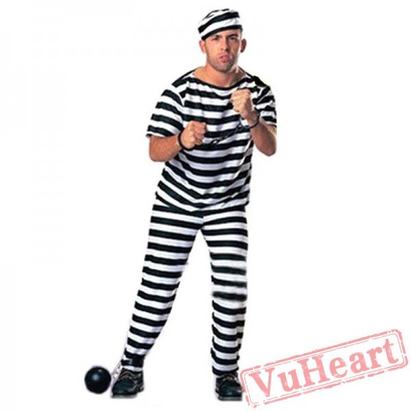 Halloween costumes, adult black and white prisoners costume, prisoners