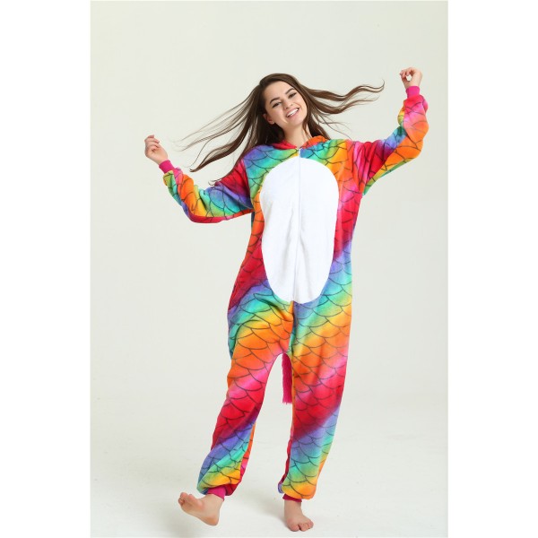 Fish Scale Rainbow Unicorn Onesie Pajamas / Costumes