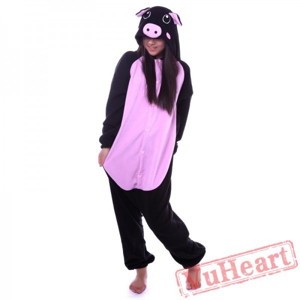 Kigurumi | Black Pink Pig Kigurumi Onesies - Adult Animal Onesies