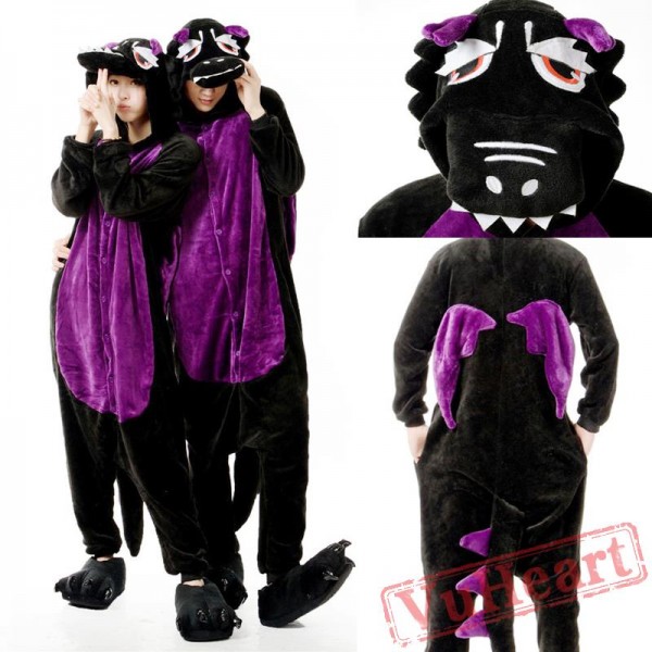 Black Purple Dinosaur Couple Onesies / Pajamas / Costumes