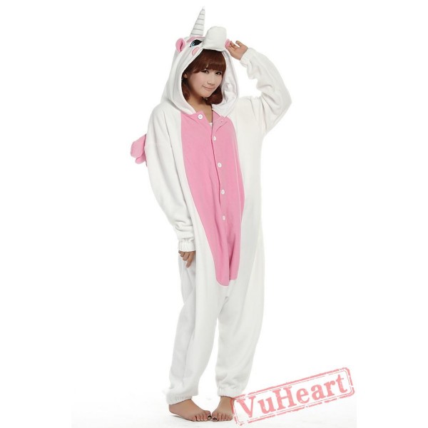 White & Pink Unicorn Kigurumi Onesies Pajamas Costumes for Women & Men