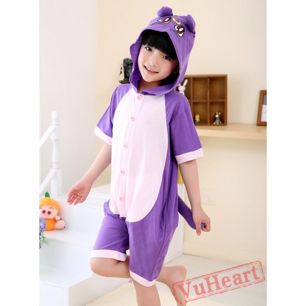 Boys & Girls Cartoon Purple Cat Summer Kigurumi Onesies Pajamas Costumes