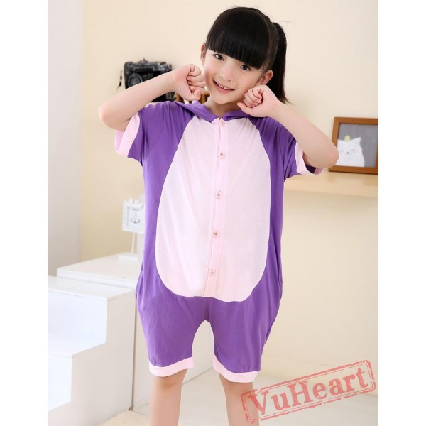 Cartoon Purple Cat Summer Kigurumi Onesies Pajamas Costumes for Boys & Girls