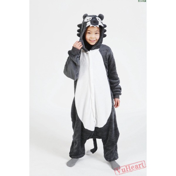 Grey Wolf Kigurumi Onesies Pajamas Costumes for Boys & Girls Winter