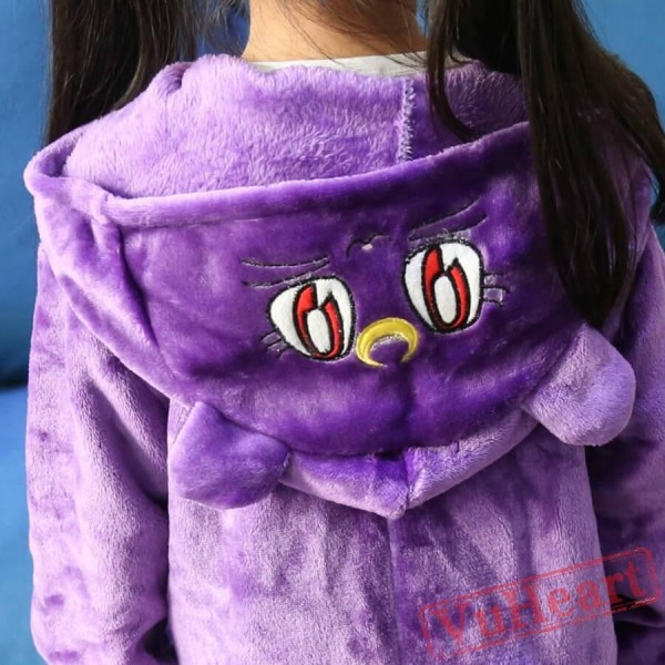 Sailor Moon Purple Cat Kid Luna Kigurumi Onesies Pajamas Costumes for Boys & Girls