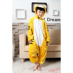 Yellow Tiger Kigurumi Onesies Pajamas Costumes for Boys & Girls Winter