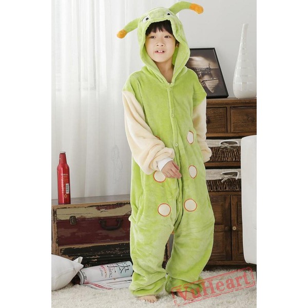 Green Caterpillar Worm Tangbao Kigurumi Onesies Pajamas Costumes for Boys & Girls