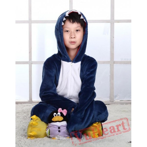 Blue Shark Kigurumi Onesies Pajamas Costumes for Boys & Girls Winter