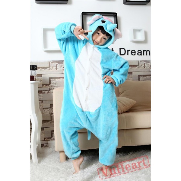 Blue Elephant Dumbo Kigurumi Onesies Pajamas Costumes for Boys & Girls