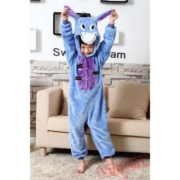Blue Eeyore Donkey Kigurumi Onesies Pajamas Costumes for Boys & Girls Winter