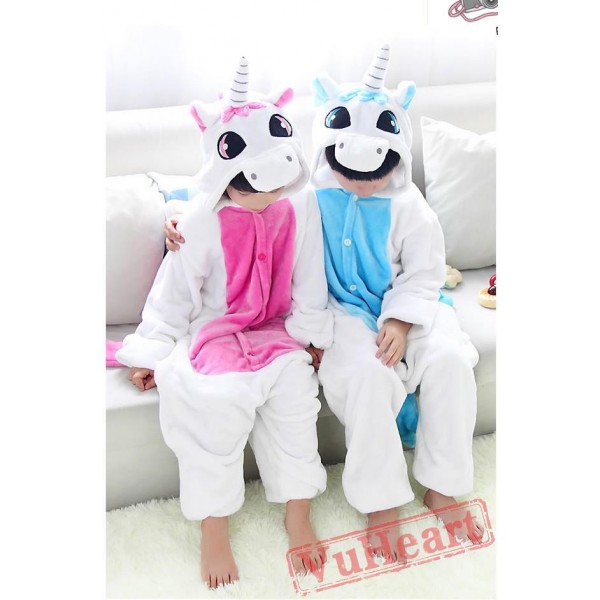 Blue Unicorn Kigurumi Onesies Pajamas Costumes for Boys & Girls Winter