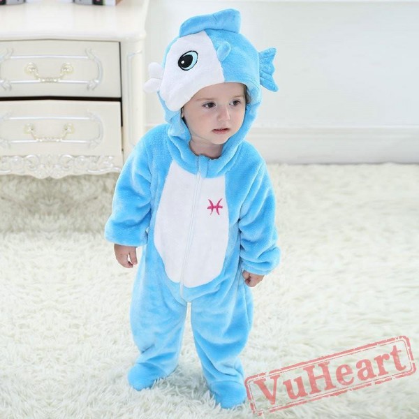 Pisces Blue Fish Kigurumi Onesies Pajamas Costumes Toddler Pajamas for Baby