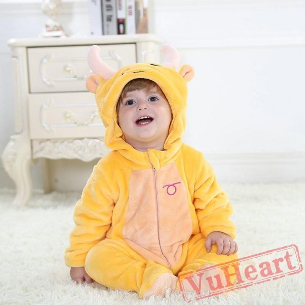 Taurus Yellow Cow Zodiac Kigurumi Onesies Pajamas Costumes Toddler Pajamas for Baby