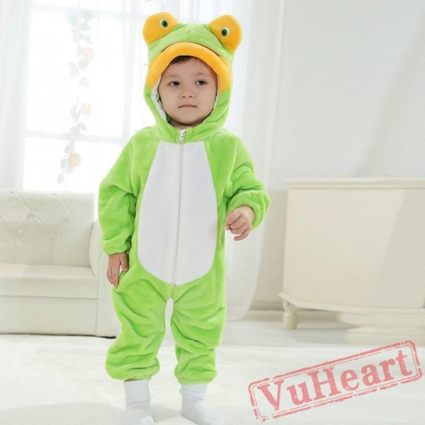 Green Frog Kigurumi Onesies Spring Costumes Cute Flannel Pajama for Baby