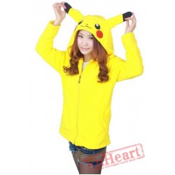 Pikachu Yellow Long Sleeve Cartoon Kigurumi Fleece Hoodie Coat Jacket
