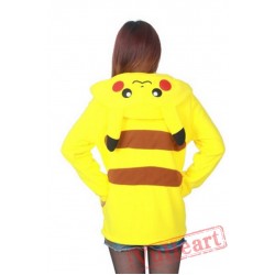 Pikachu Yellow Long Sleeve Cartoon Kigurumi Fleece Hoodie Coat Jacket