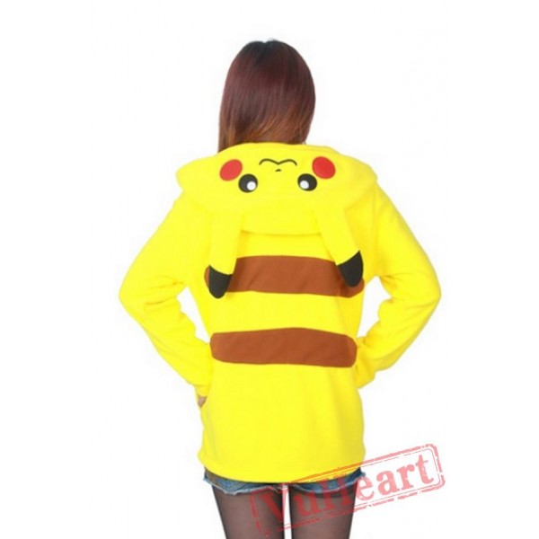 Pikachu Yellow Long Sleeve Cartoon Kigurumi Fleece Hoodie Coat Jacket