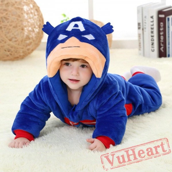 Captain America Super Hero Kigurumi Onesies Pajamas Costumes Winter for Baby