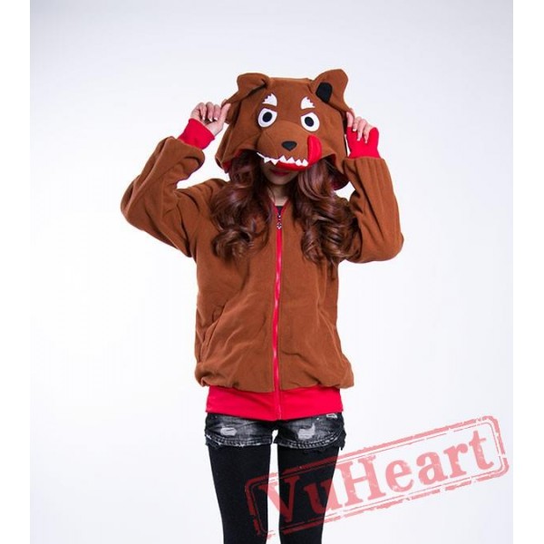 Cartoon Brown Wolf Long Sleeve Hoddie Partywear Cosplay Costume