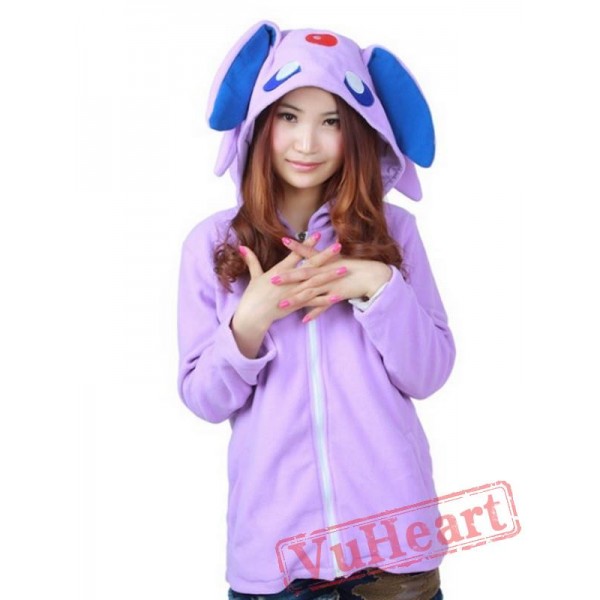 Purple Espeon Long Sleeve Cartoon Kigurumi Cotton Hoodie Coat Jacket