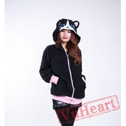 Black Cat Long Sleeve Cartoon Kigurumi Hoodie Coat Jacket