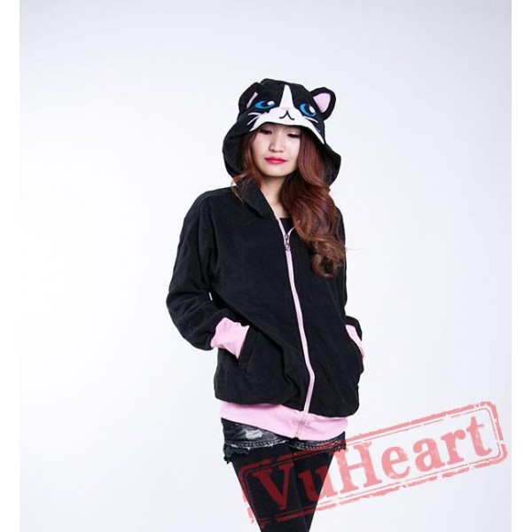 Black Cat Long Sleeve Cartoon Kigurumi Hoodie Coat Jacket