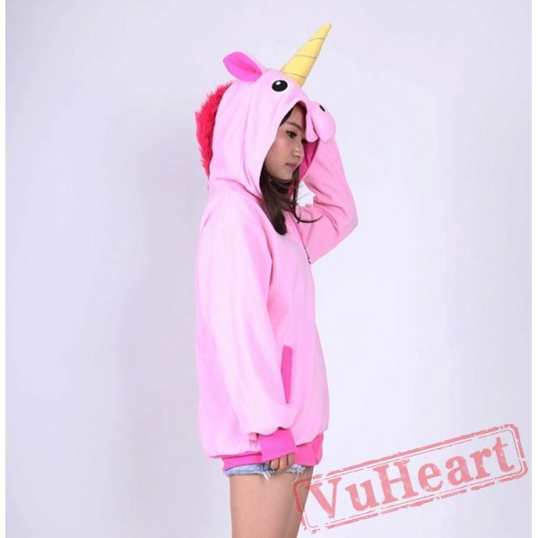 Pink Unicorn Cartoon Zip-up Hoodie Cosplay Costume Long Sleeve