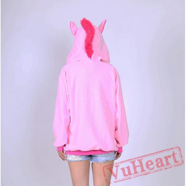 Pink Unicorn Cartoon Zip-up Hoodie Cosplay Costume Long Sleeve