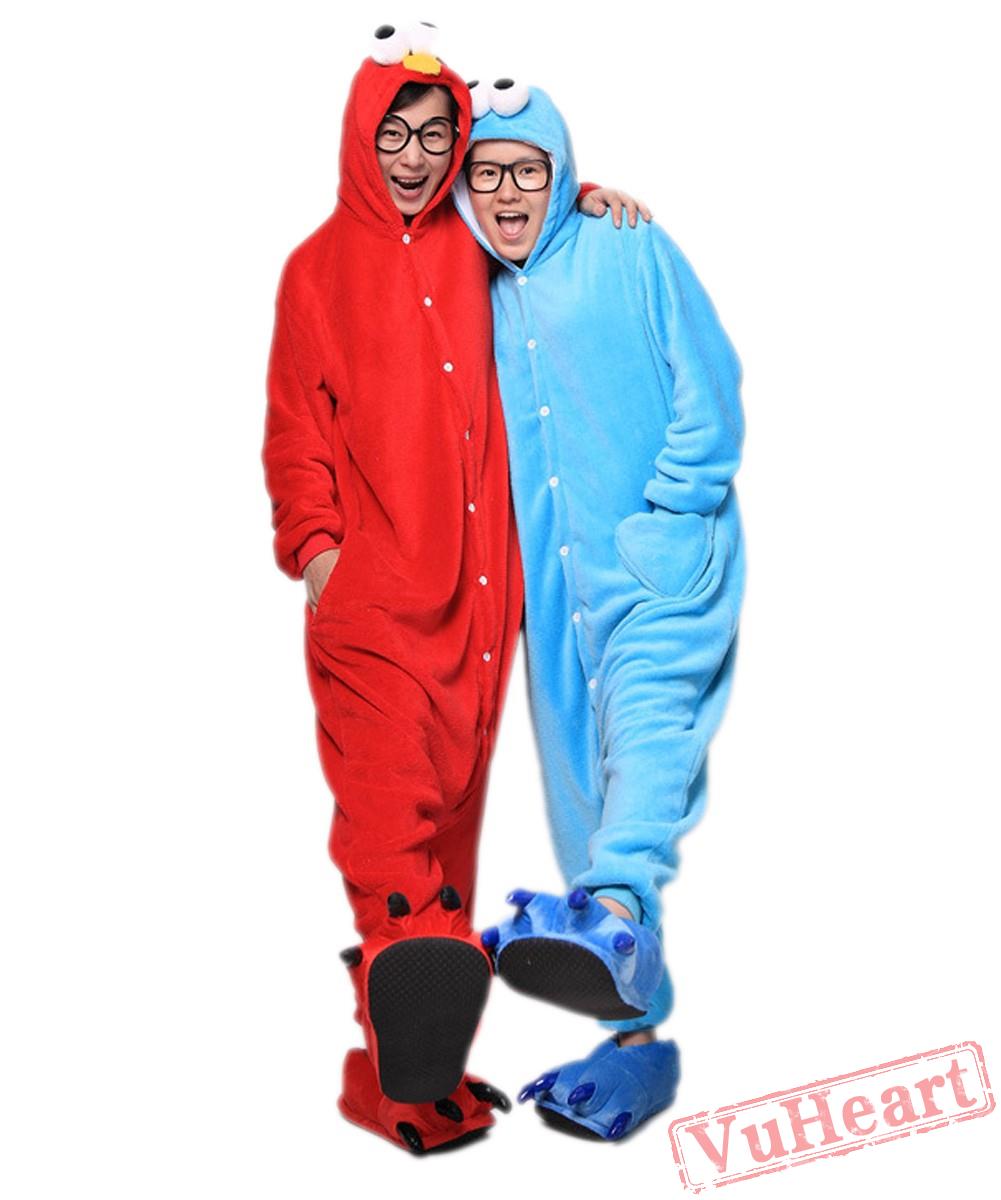 Women & Men Red Cookie Monster Kigurumi Onesies Pajamas Costumes