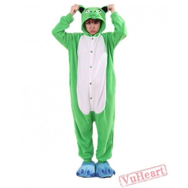 Green Paper Pig Kigurumi Onesies Pajamas Costumes for Women & Men