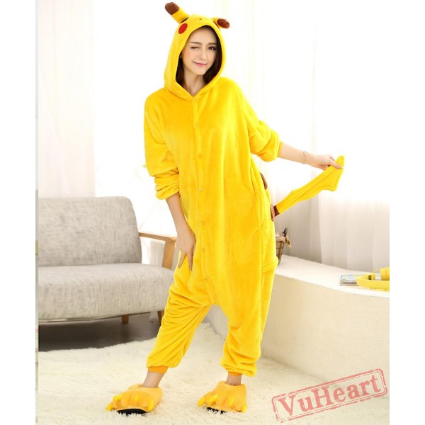 Cartoon Pikachu Kigurumi Onesies Pajamas Costumes for Women & Men