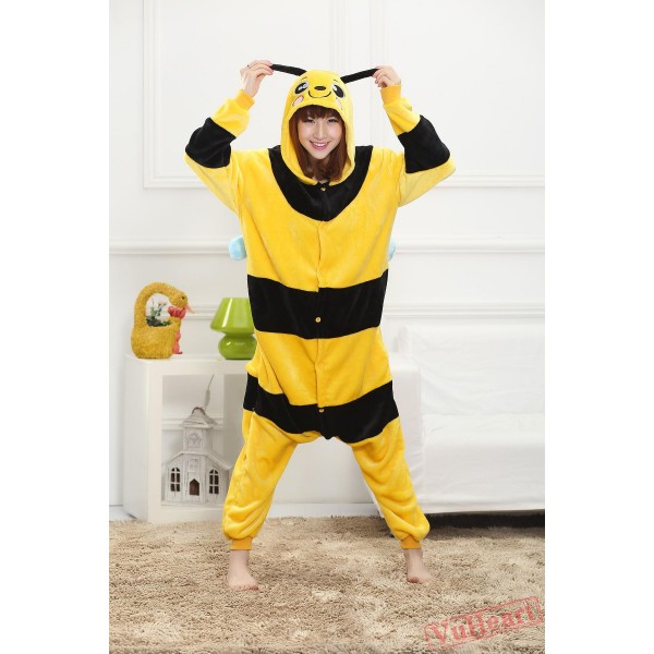 Cartoon Yellow Bee Kigurumi Onesies Pajamas Costumes for Women & Men