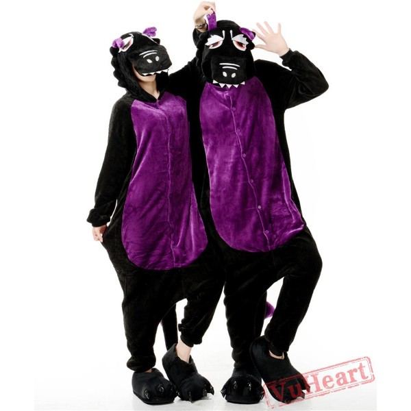 Black Dragon Wolf Kigurumi Onesies Pajamas Costumes for Women & Men