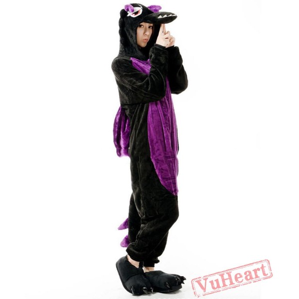 Black Dragon Wolf Kigurumi Onesies Pajamas Costumes for Women & Men