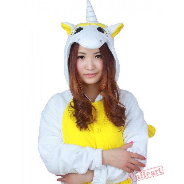 Yellow White Unicorn Kigurumi Onesies Pajamas Costumes for Women & Men