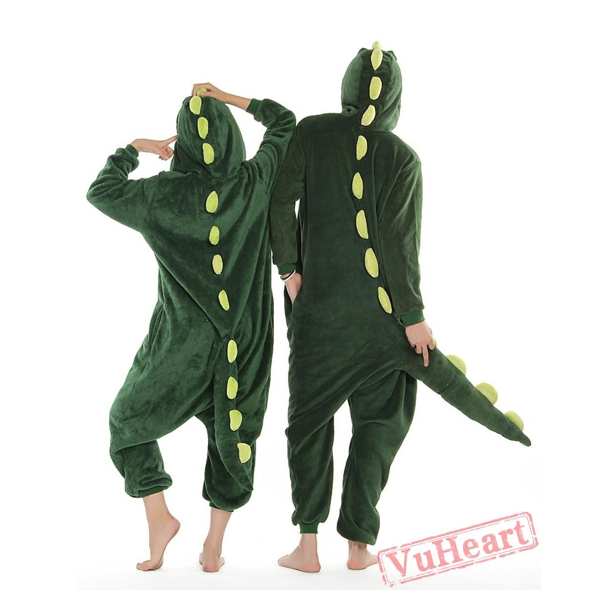 Green Dinosaur Monster Couple Onesies Pajamas Costumes green-dinosaur-monster-couple-onesies-pajamas-costumes