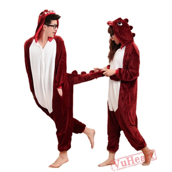 Brown Red Dinosaur Sleep Kigurumi Onesies Pajamas Costumes for Women & Men