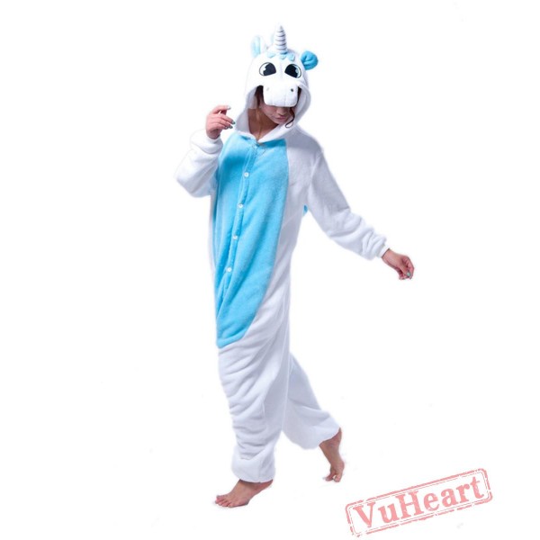 White Blue Unicorn Kigurumi Onesies Pajamas Costumes for Women & Men